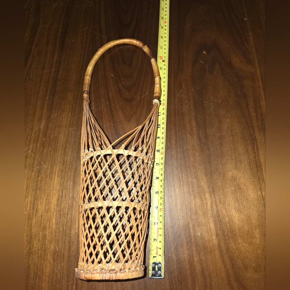 Handcrafted Wicker Basket, Fun Shape, Skinny, Wine Bottle Inspired